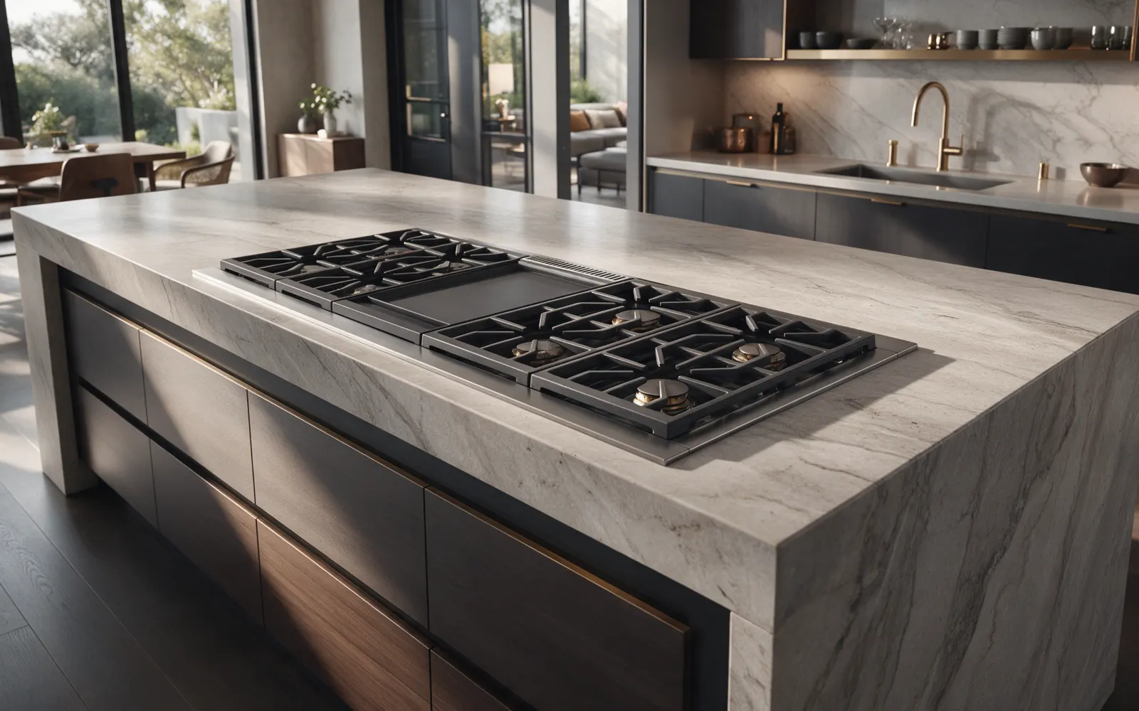 Viking cooktop set into a kitchen counter