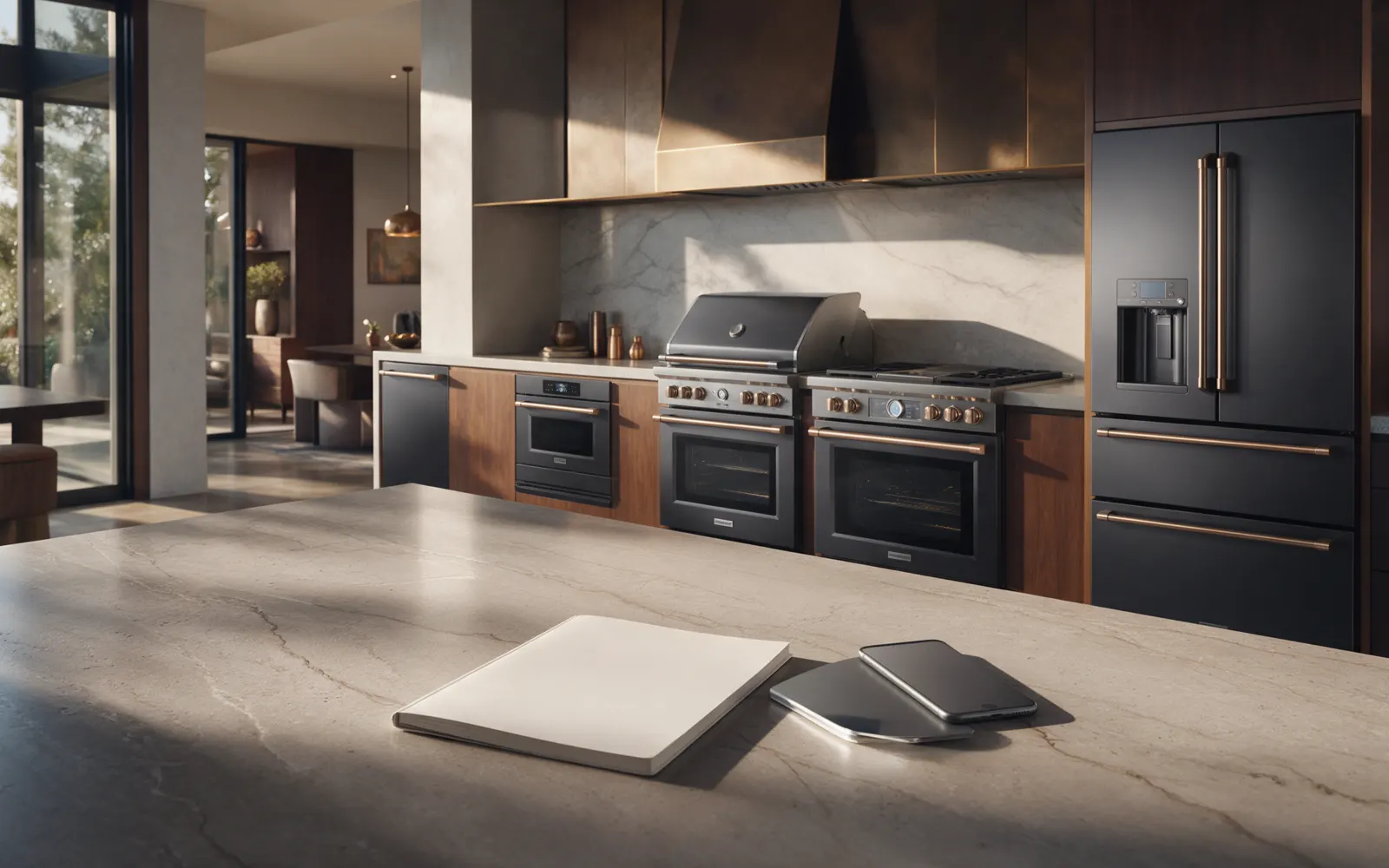 Viking range in a kitchen with the owner’s manual on the counter
