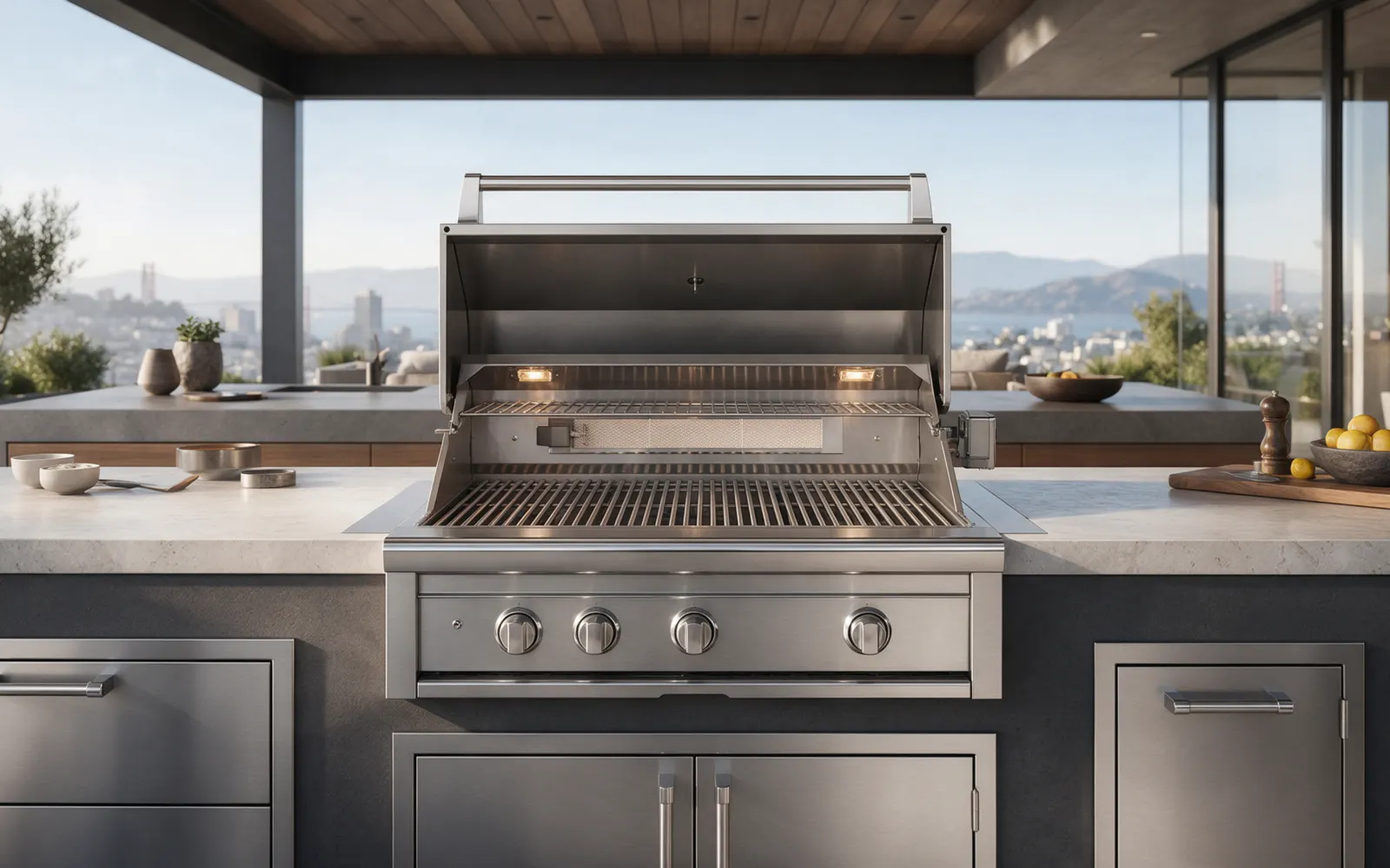 Viking outdoor grill in an outdoor kitchen