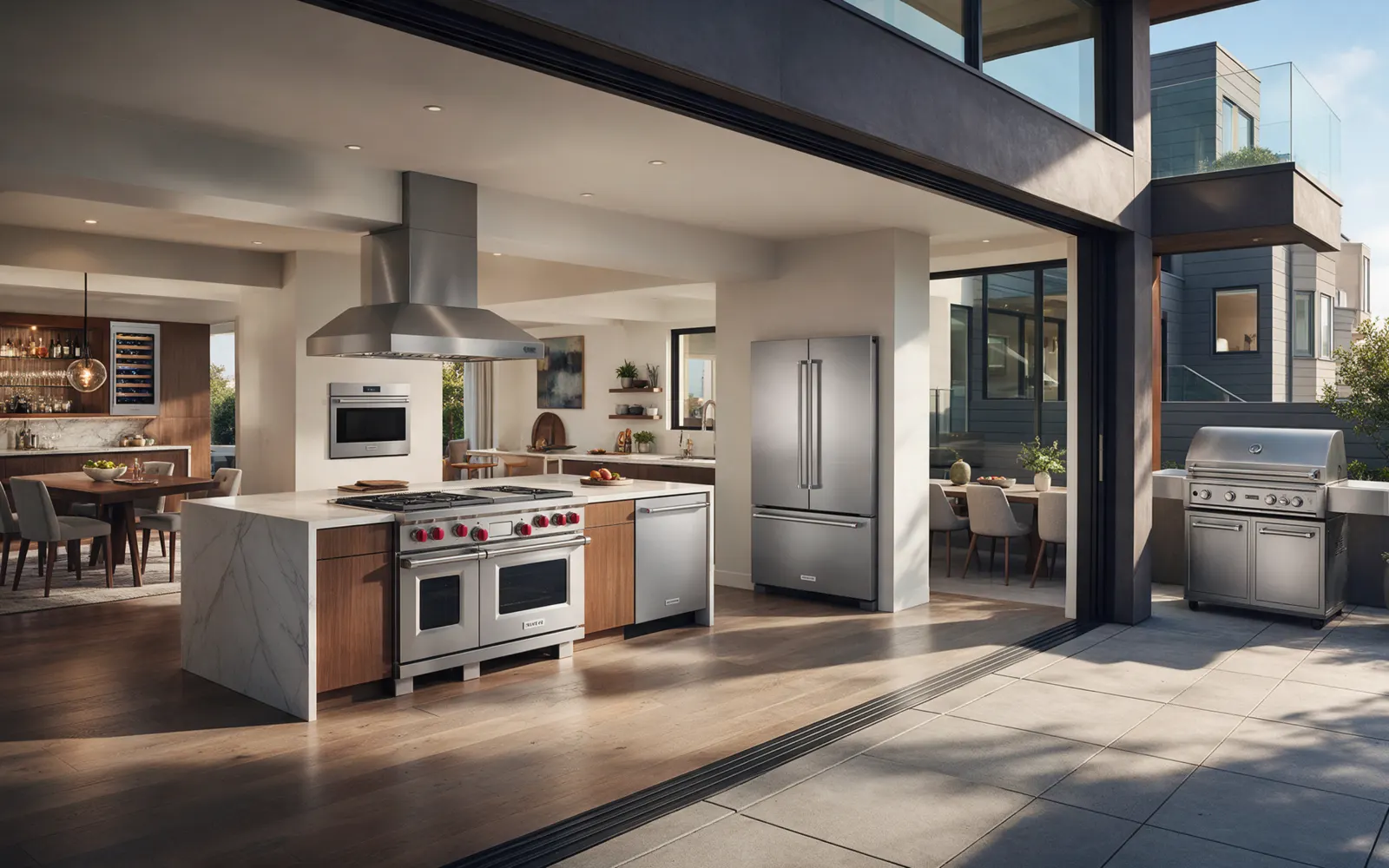 Premium kitchen with Viking cooking and refrigeration appliances