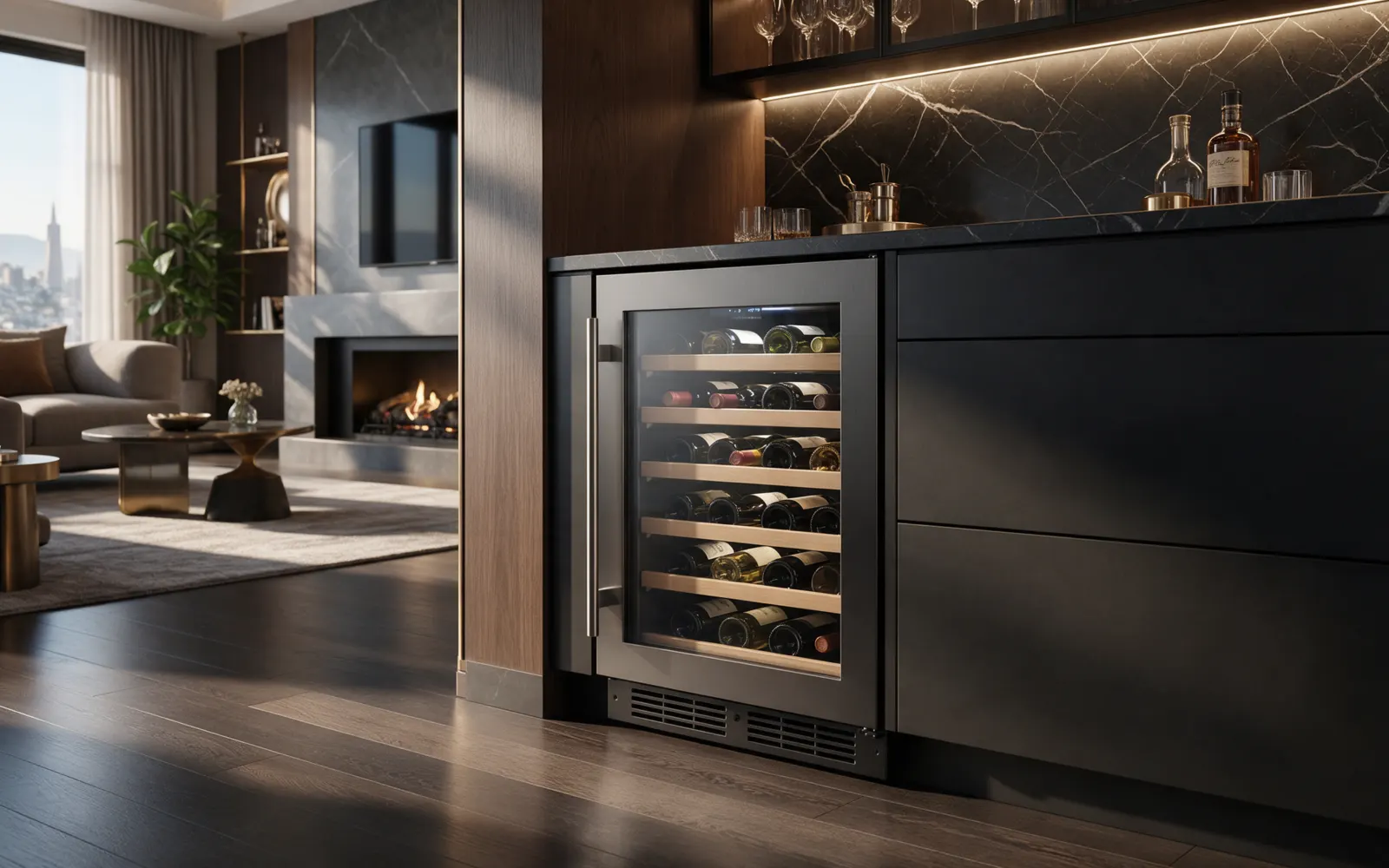 Built-in Viking wine cellar in a residential kitchen